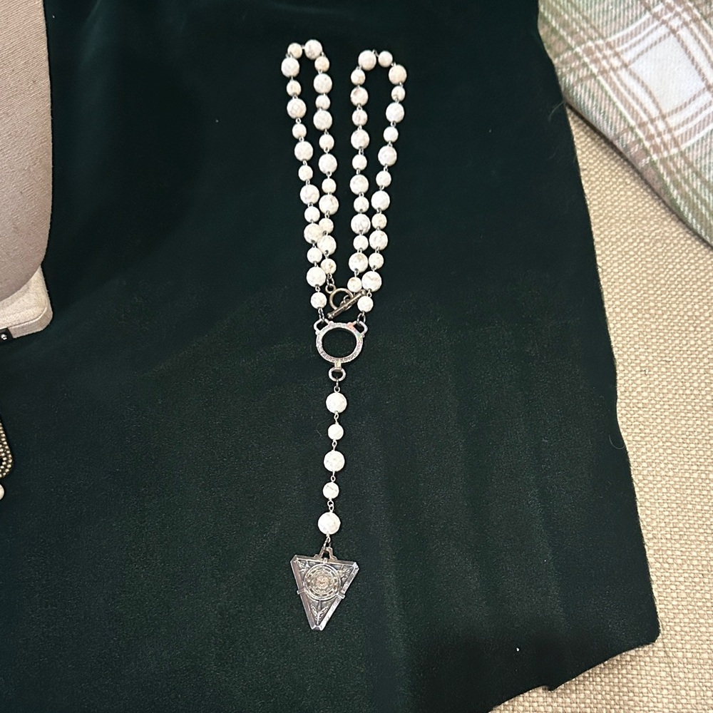 French Kande White Turquoise long pendant.